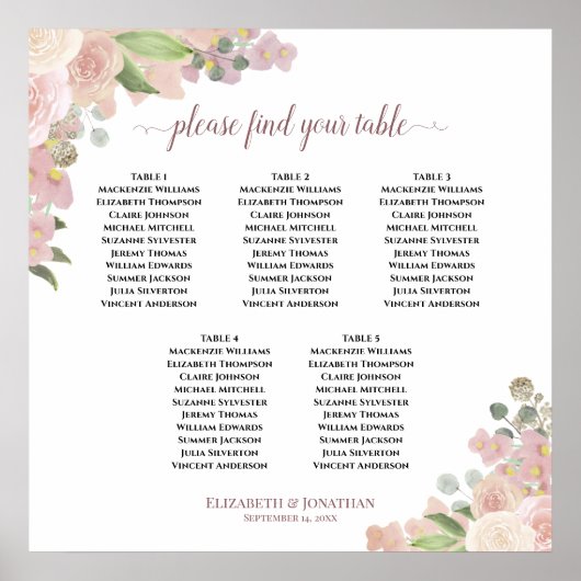 5 Tabelle Rustikal rosa Rosen Hochzeitstabelle Poster (Vorne)