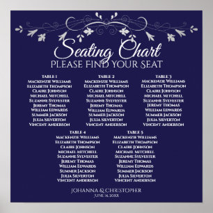 5 Tabelle Silver Floral Navy Hochzeitsdiagramm Poster