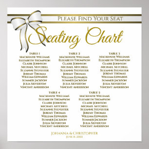 5 Tabelle White & Gold Hochzeitsdiagramm Poster