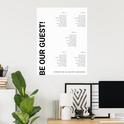 5 Tabellen Einfache White Wedding Chart Poster (Heimbüro)
