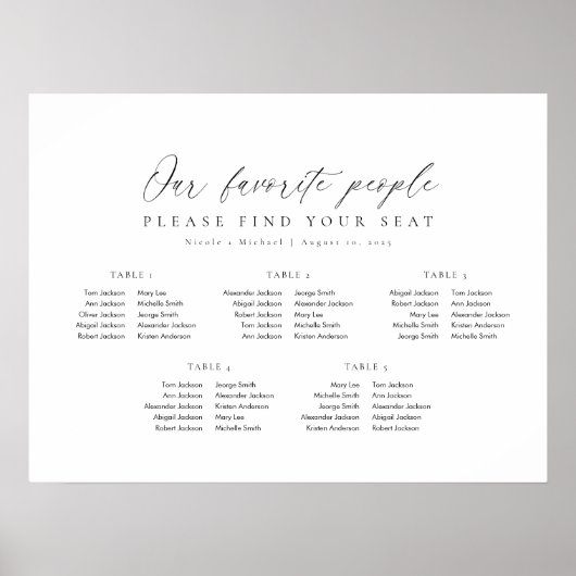 5 Tabellen Unsere Lieblings-Sitzplan Poster (Vorne)