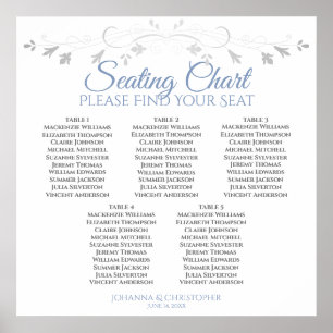5 Table Blue & Grey elegante Hochzeitskarte Poster