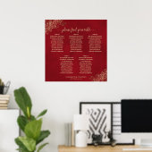 5 Table Crimson Red & Gold Wedding Seekarte Poster (Heimbüro)