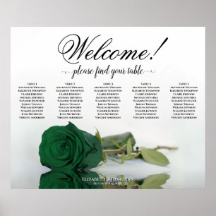 5 Table Emerald Green Rose Wedding Seating Chart Poster