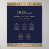5 Tables Navy Blue Wedding Chart Gold Rose Poster (Vorne)