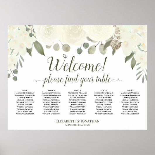 5 Tafelweiße Rosen - Begrüßungstabelle Poster (Vorne)