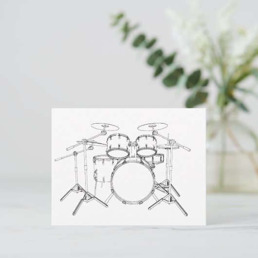 5-teiliges Trommelkit: Schwarz-Weiß-Zeichn: Postkarte (Stehend Vorderseite)