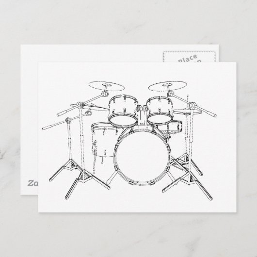 5-teiliges Trommelkit: Schwarz-Weiß-Zeichn: Postkarte (Vorne/Hinten)