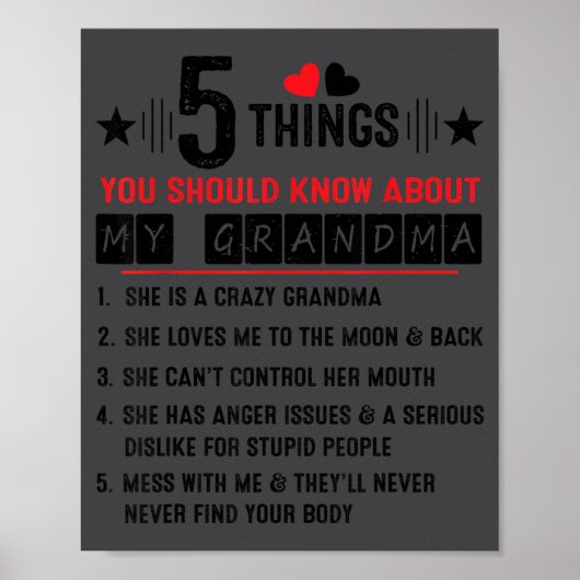 5 Things You Should Know About My Grandma Funny Fa Poster (Vorne)