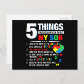 5 Things You Should Know About My Son Autism Aware Postkarte (Vorne/Hinten)