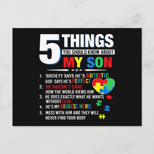 5 Things You Should Know About My Son Autism Aware Postkarte (Vorderseite)