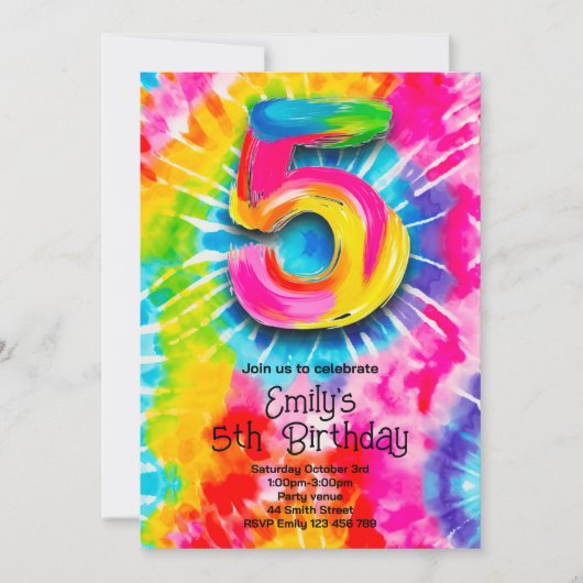 5. Tie Dye Geburtstag Einladung (Vorderseite)