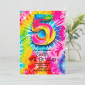5. Tie Dye Geburtstag Einladung (Stehend Vorderseite)