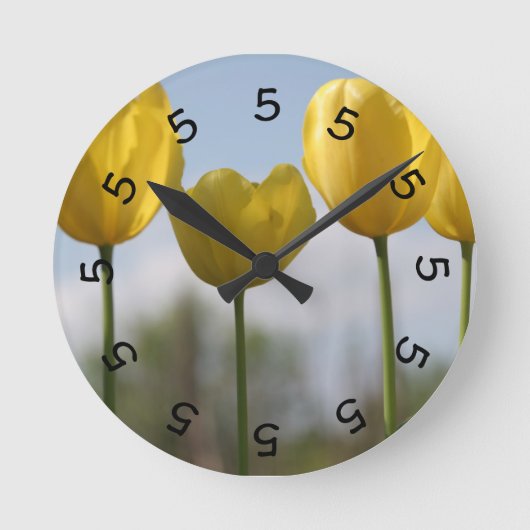 5 Uhr gelbe Tulpe-Wanduhr (Vorderseite)