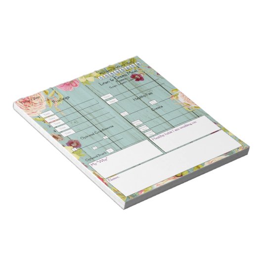 5 und 1 Food Journal Floral and Wood Design Notizblock (angewinkelt)