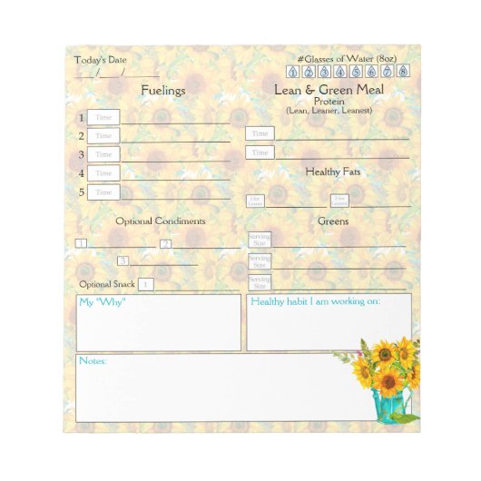 5 und 1 Food Journal Notepad Notizblock (Vorderseite)