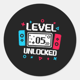 5 Unlocking Gamer - 5. Geburtstag - Video Game Lo Runder Aufkleber