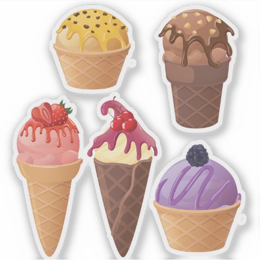 5 verschiedene Eiscreme-Aufkleber Aufkleber (Vorderseite)
