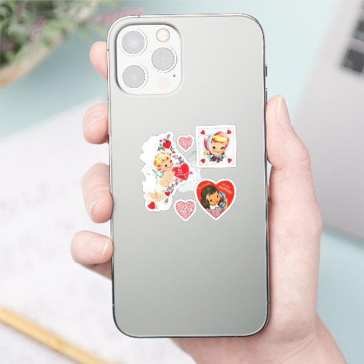 5 Vintage Aufkleber / Retro Valentinin (Telefon)