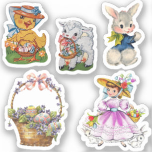 5 Vintage Easter Stickers Aufkleber