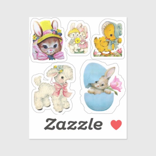 5 Vintage Easter Stickers Aufkleber (Blatt)