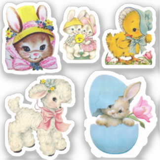 5 Vintage Easter Stickers Aufkleber