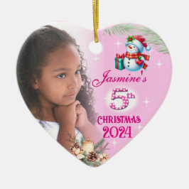 5. Weihnachten Personalisiertes Girl's Foto Herzge Keramik Ornament