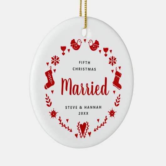 5. Weihnachten Verheirateter Personalisierter Feie Keramik Ornament (Rechts)