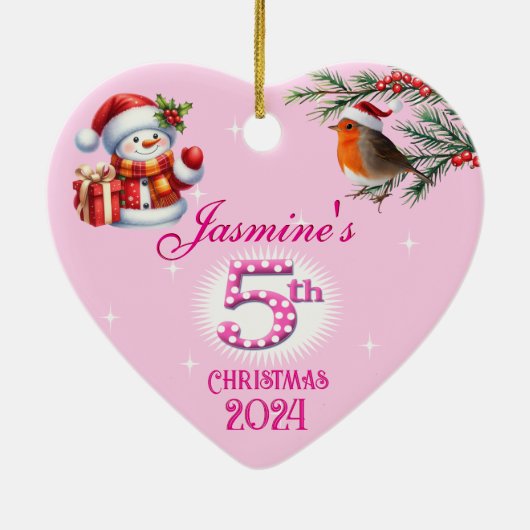 5. Weihnachts-Personalisierte Mädchenherz Keramik Ornament (Hinten)