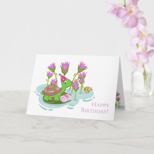 5"x7" Schildkröte mit Party Hat & Geschenk Geburts Karte (Orchidee)