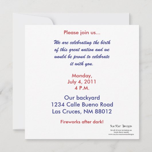 5 x 5 4. Juli Party Einladung (Rückseite)
