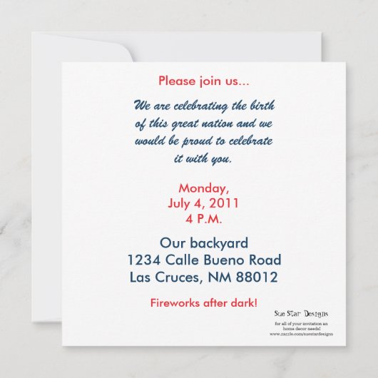 5 x 5 4. Juli Party Einladung (Rückseite)