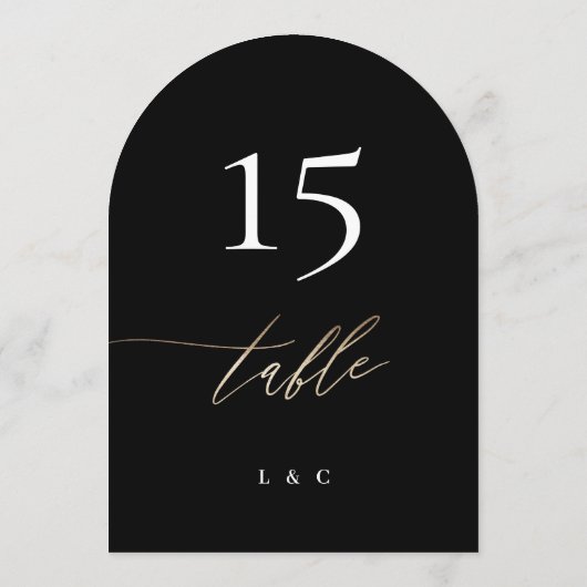 5 x 7 Black Gold Calligraphy Wedding Tischnummer (Rückseite)