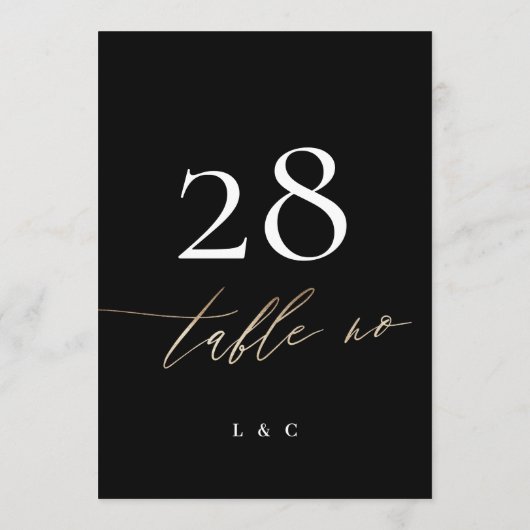 5 x 7 Black Gold Calligraphy Wedding Tischnummer (Rückseite)