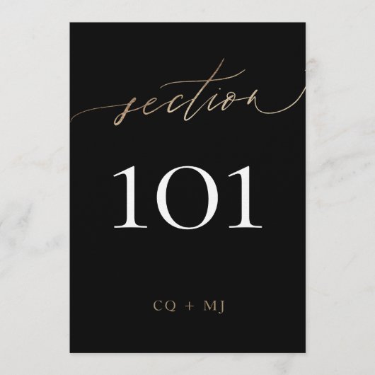 5 x 7" Black Gold Calligraphy Wedding Tischnummer (Vorderseite)