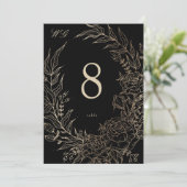 5 x 7 Black Gold Florals Wedding Table Number Einladung (Stehend Vorderseite)