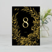 5 x 7 Black Gold FOIL Florals Wedding Table Number Folieneinladung (Stehend vorne)