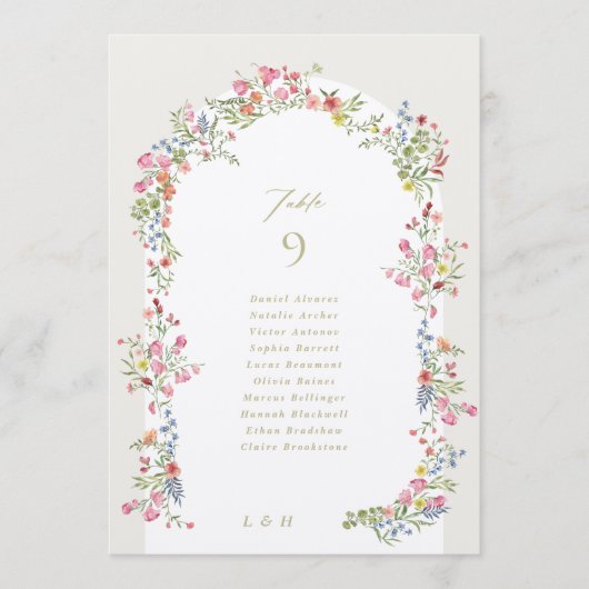 5 x 7 Blumenbogen Gastnamen Hochzeit Tischnummer (Vorderseite)