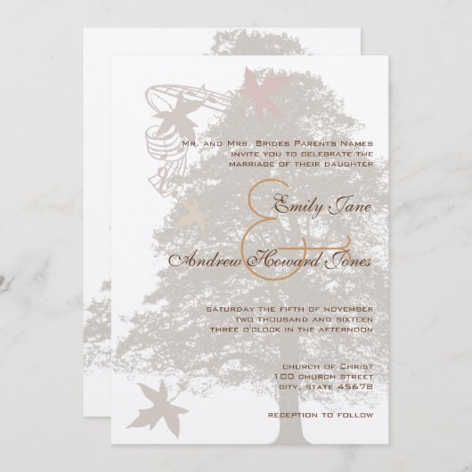 5 x 7 Braun-Eichenbaum Einladung (Vorne/Hinten)