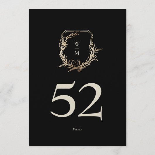 5 x 7 Classic Black Cream Gold Wreath Tischnummer (Rückseite)