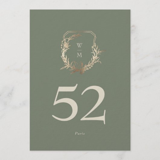 5 x 7 Classic Sage Cream Gold Wappen Tischnummer (Vorderseite)