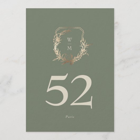 5 x 7 Classic Sage Cream Gold Wappen Tischnummer (Rückseite)