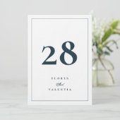 5 x 7 Elegante Tischnummern Hochzeit Navy Weiß (Stehend Vorderseite)