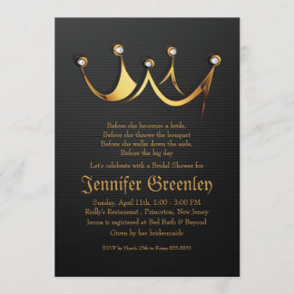 5" x 7" Goldene königliche Königinnenkrone Brautdu Einladung