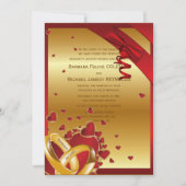 5" x 7" Luxus Moderne Goldene Ringe Rotes Herz Einladung (Vorderseite)