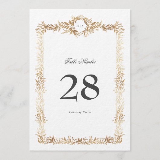 5 x 7 Monogramm Gold Wreath Classic Tischnummern (Vorderseite)