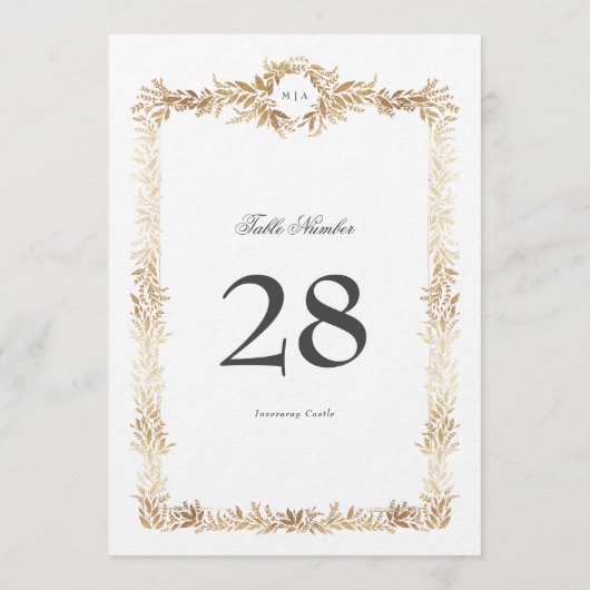 5 x 7 Monogramm Gold Wreath Classic Tischnummern (Rückseite)