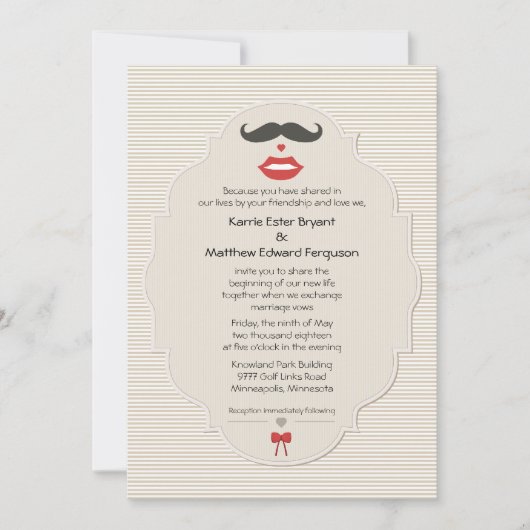 5" x 7" Mustache Lips Retro Hochzeit Einladung (Vorderseite)