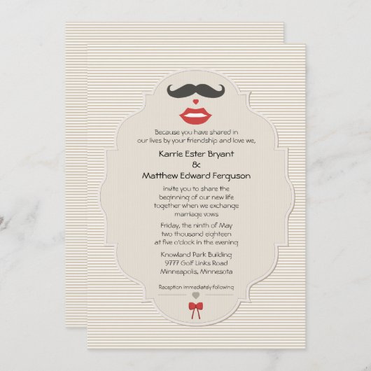 5" x 7" Mustache Lips Retro Hochzeit Einladung (Vorne/Hinten)