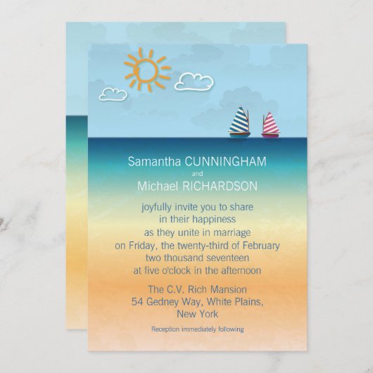 5" x 7" Ocean Sand Beach Thema Hochzeit Einladung (Vorne/Hinten)